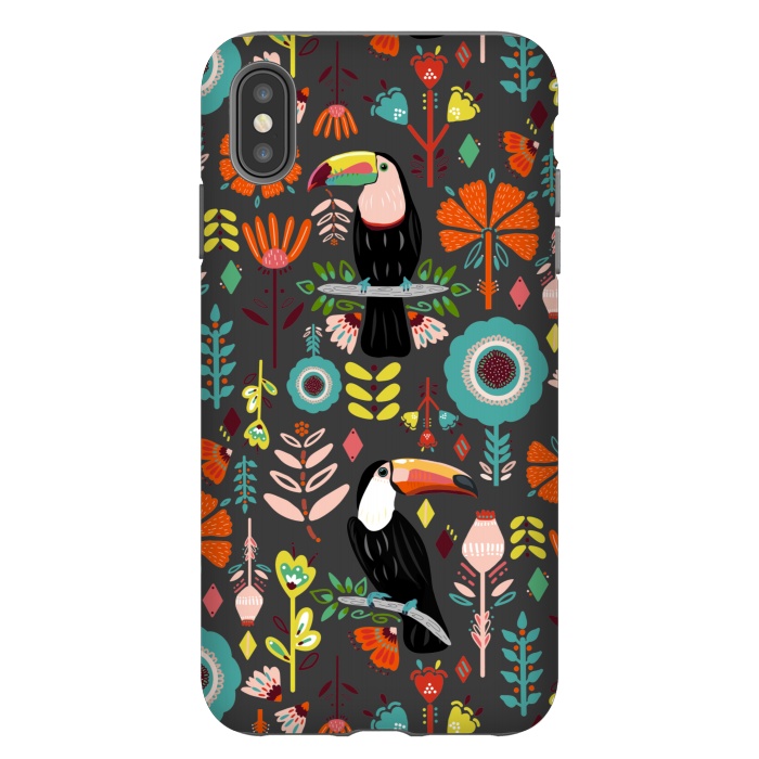 iPhone Xs Max StrongFit Colorful Toucans On Grey  by Tigatiga