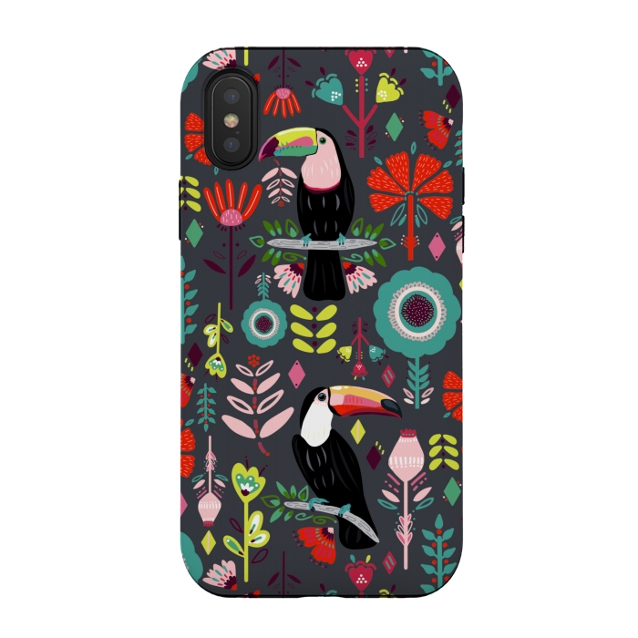 iPhone Xs / X StrongFit Colorful Toucans With Bright Red  by Tigatiga