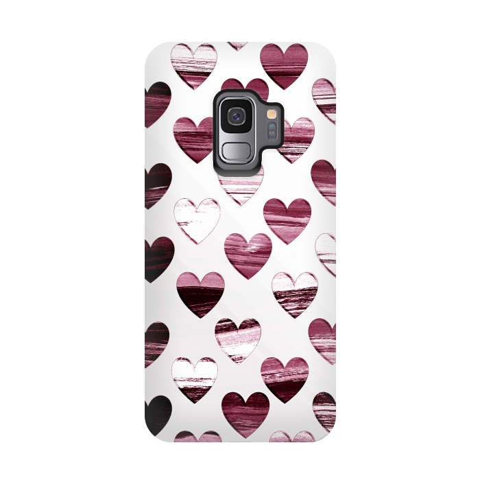 Galaxy S9 StrongFit Cherry wine brushed painted hearts by Oana 