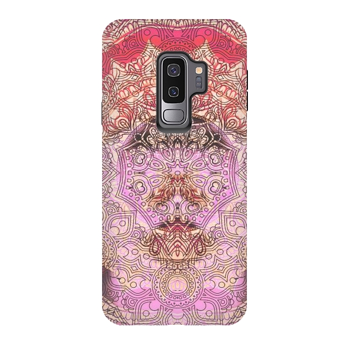 Galaxy S9 plus StrongFit Pink red mandala line art by Oana 