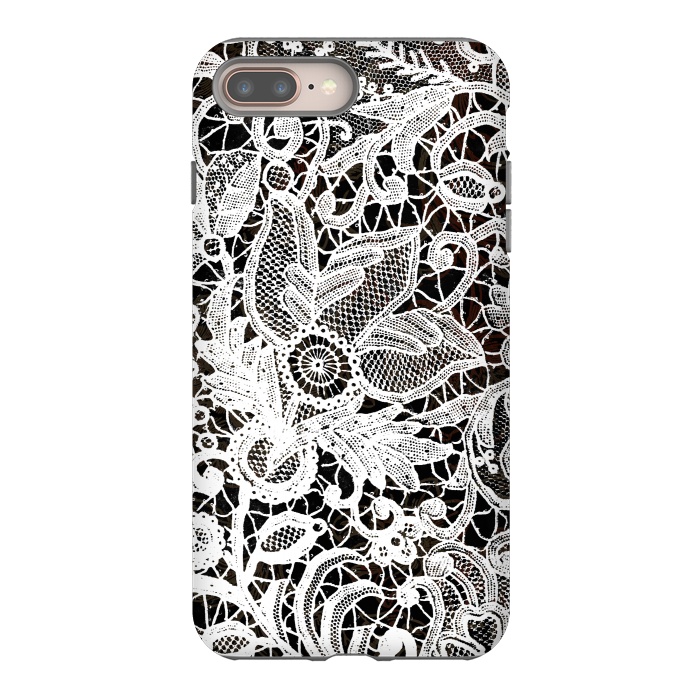 iPhone 7 plus StrongFit White floral vintage lace on black by Oana 