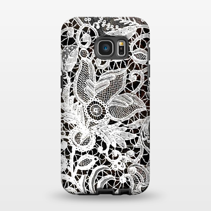 Galaxy S7 EDGE StrongFit White floral vintage lace on black by Oana 
