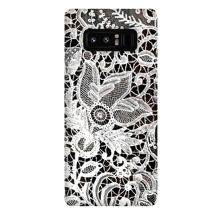 Galaxy Note 8 StrongFit White floral vintage lace on black by Oana 