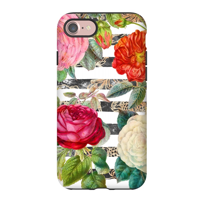 iPhone 7 StrongFit Vibrant romantic botanical flowers and white stripes by Oana 