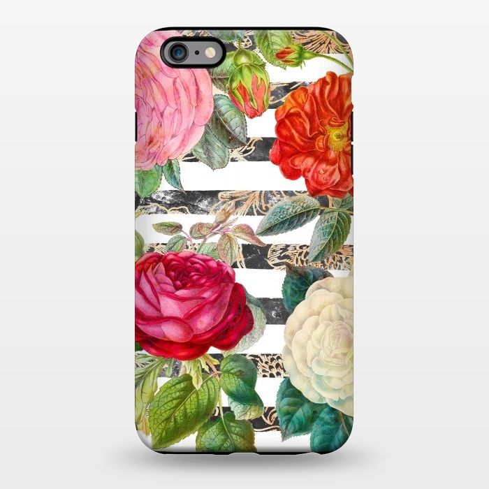 iPhone 6/6s plus StrongFit Vibrant romantic botanical flowers and white stripes by Oana 