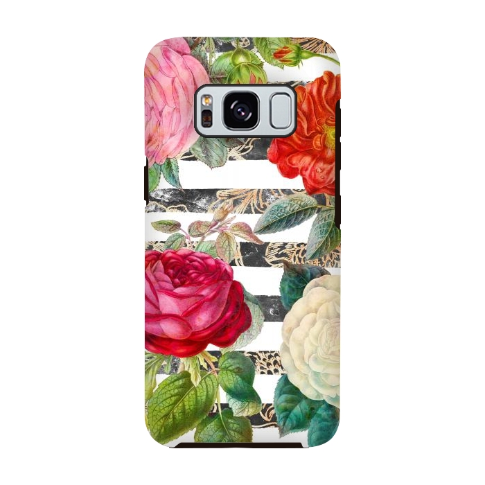 Galaxy S8 StrongFit Vibrant romantic botanical flowers and white stripes by Oana 