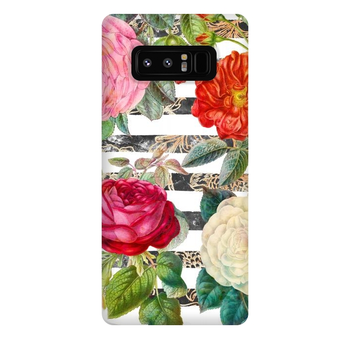 Galaxy Note 8 StrongFit Vibrant romantic botanical flowers and white stripes by Oana 
