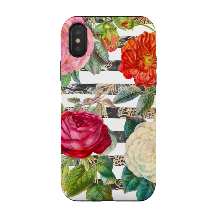 iPhone Xs / X StrongFit Vibrant romantic botanical flowers and white stripes by Oana 