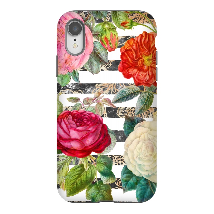 iPhone Xr StrongFit Vibrant romantic botanical flowers and white stripes by Oana 