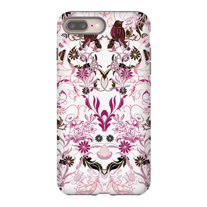 iPhone 7 plus StrongFit Blush pink and fuchsia flowers, foliage and birds by Oana 