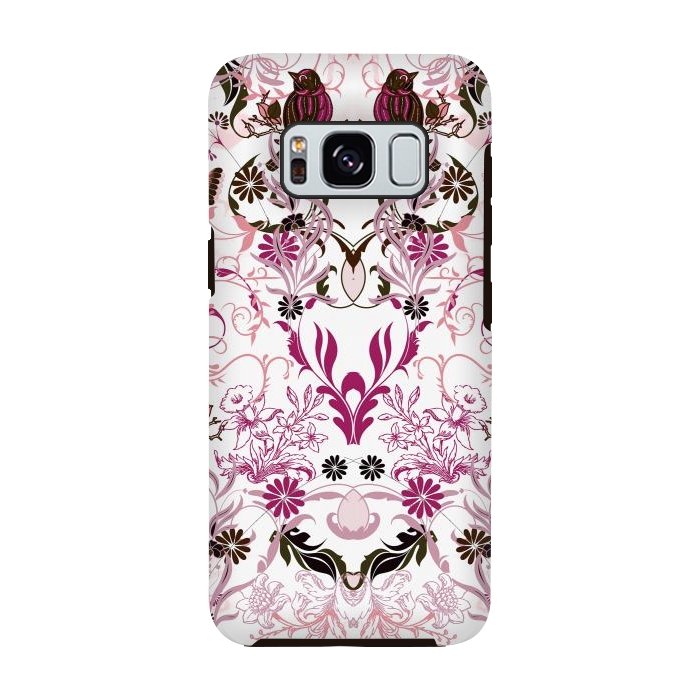 Galaxy S8 StrongFit Blush pink and fuchsia flowers, foliage and birds by Oana 