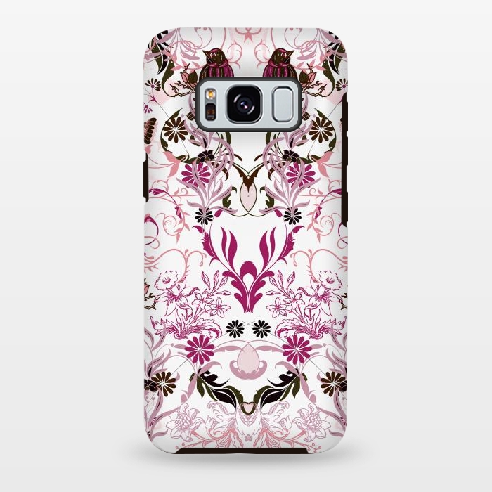 Galaxy S8 plus StrongFit Blush pink and fuchsia flowers, foliage and birds by Oana 