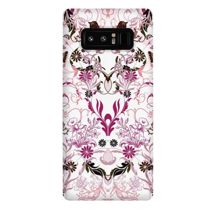 Galaxy Note 8 StrongFit Blush pink and fuchsia flowers, foliage and birds by Oana 