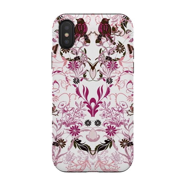 iPhone Xs / X StrongFit Blush pink and fuchsia flowers, foliage and birds by Oana 