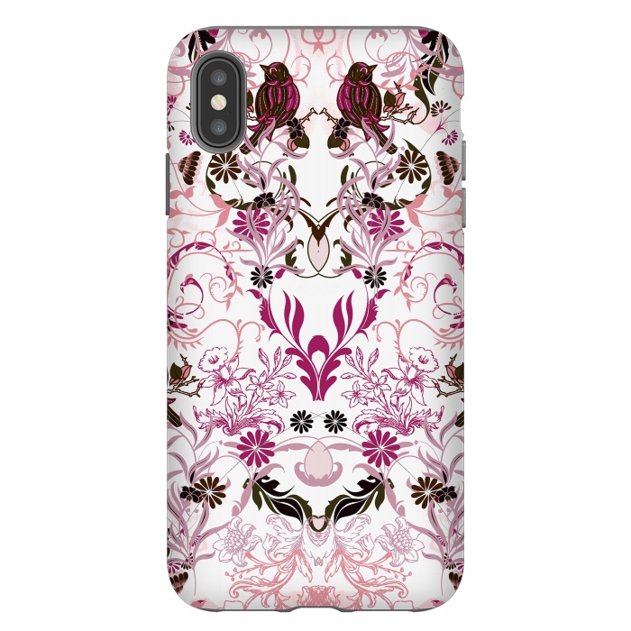 iPhone Xs Max StrongFit Blush pink and fuchsia flowers, foliage and birds by Oana 