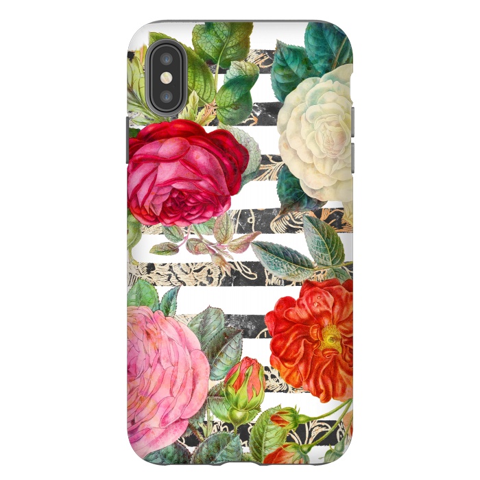 iPhone Xs Max StrongFit Colorful roses botanical illustration on white stripes by Oana 