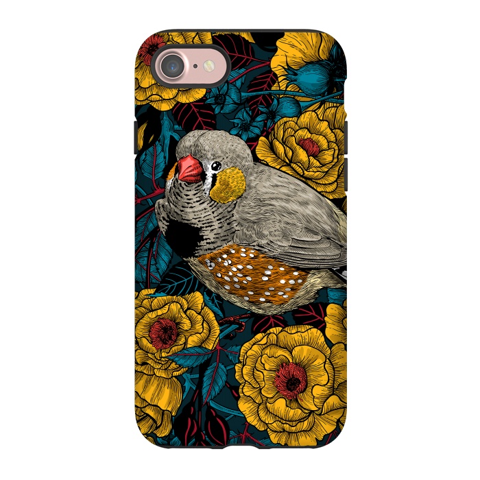 iPhone 7 StrongFit Zebra finch and yellow rose bush by Katerina Kirilova