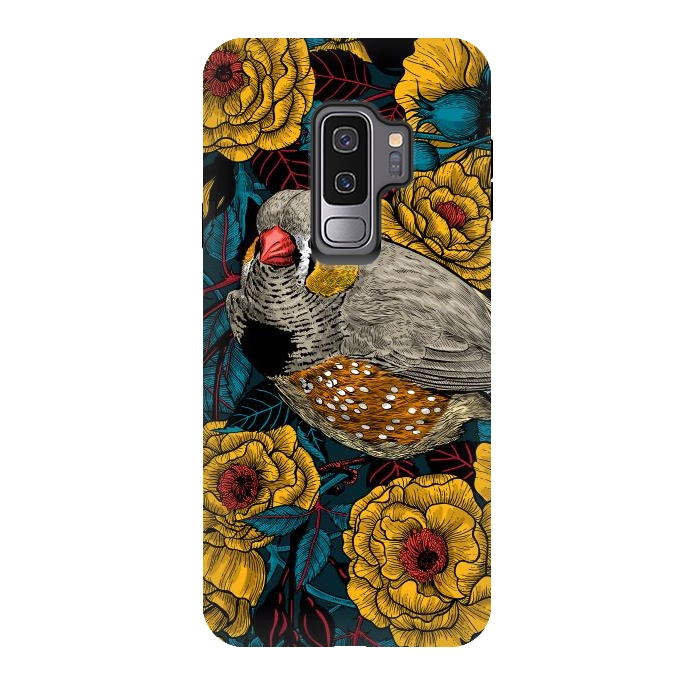 Galaxy S9 plus StrongFit Zebra finch and yellow rose bush by Katerina Kirilova