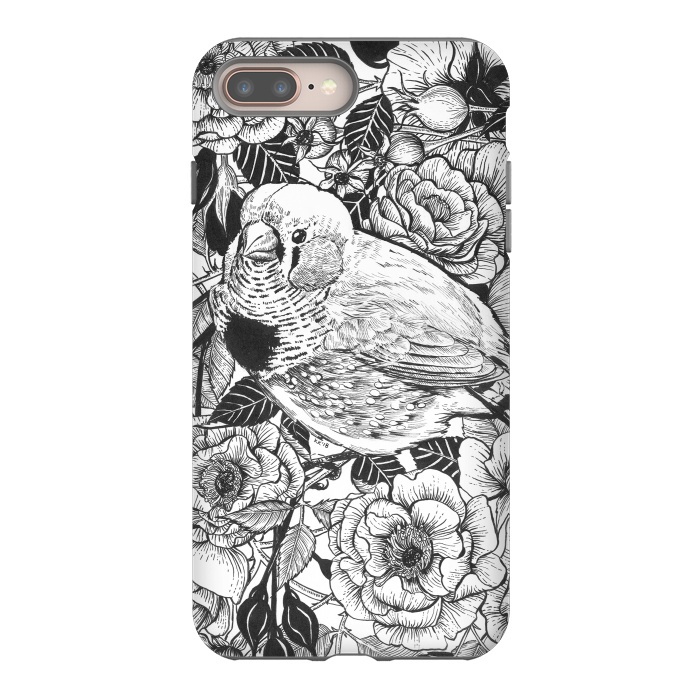 iPhone 7 plus StrongFit Zebra finch and rose bush ink drawing by Katerina Kirilova