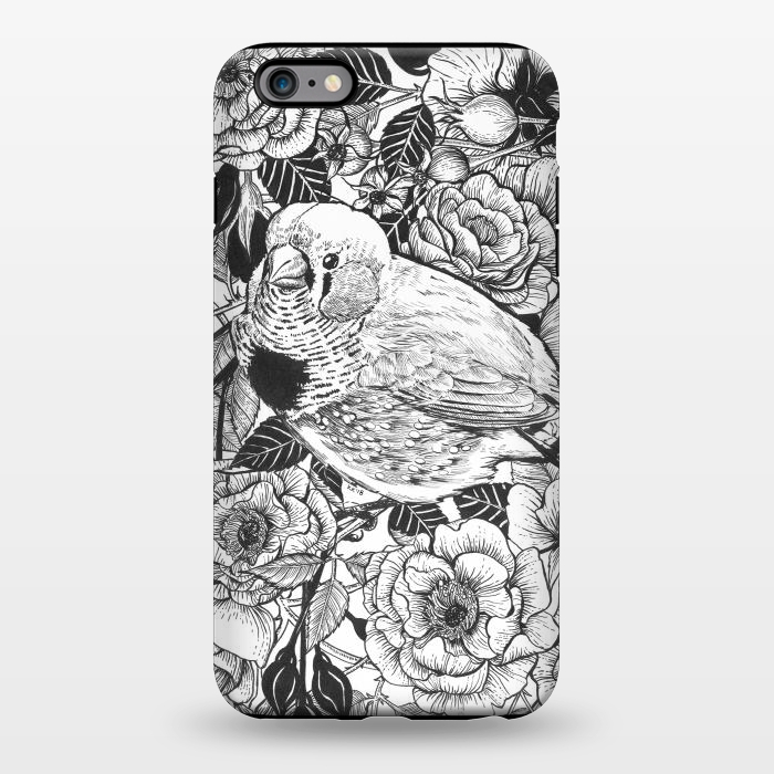 iPhone 6/6s plus StrongFit Zebra finch and rose bush ink drawing by Katerina Kirilova