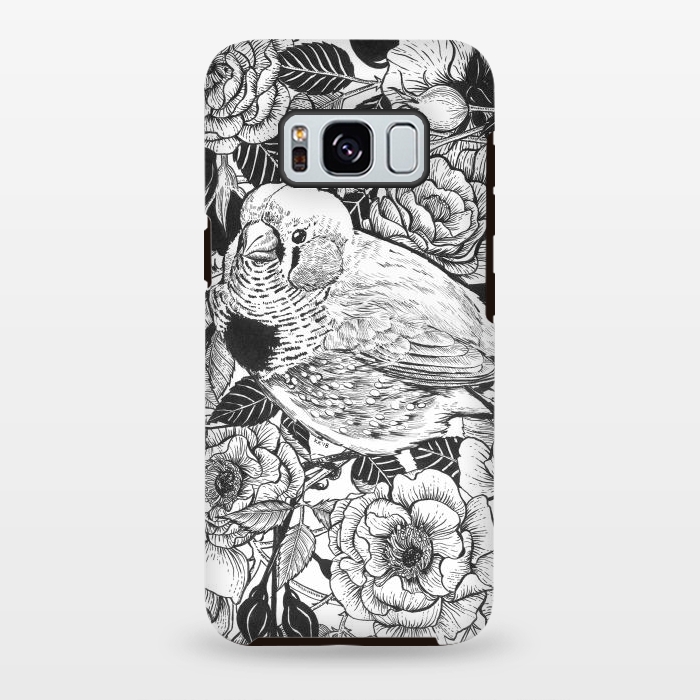 Galaxy S8 plus StrongFit Zebra finch and rose bush ink drawing by Katerina Kirilova