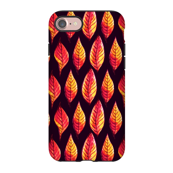 iPhone 7 StrongFit Vibrant autumn leaves pattern in red and yellow by Boriana Giormova