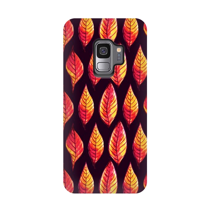 Galaxy S9 StrongFit Vibrant autumn leaves pattern in red and yellow by Boriana Giormova