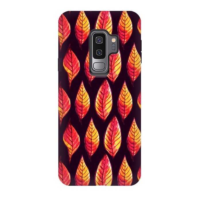Galaxy S9 plus StrongFit Vibrant autumn leaves pattern in red and yellow by Boriana Giormova