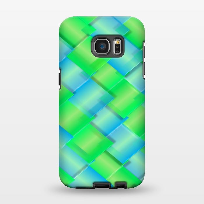 Galaxy S7 EDGE StrongFit square blue green pattern by MALLIKA