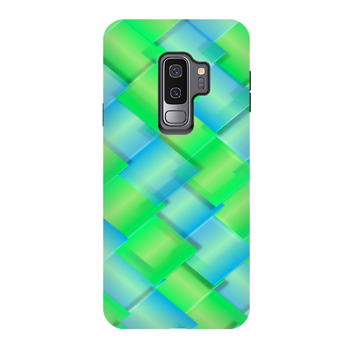 Galaxy S9 plus StrongFit square blue green pattern by MALLIKA