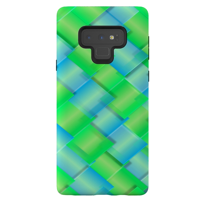 Galaxy Note 9 StrongFit square blue green pattern by MALLIKA