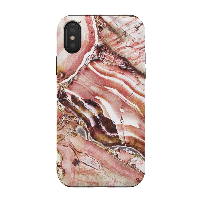 iPhone Xs / X StrongFit golden rose pink precious gemstone marble by Oana 
