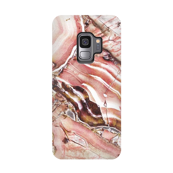 Galaxy S9 StrongFit golden rose pink precious gemstone marble by Oana 