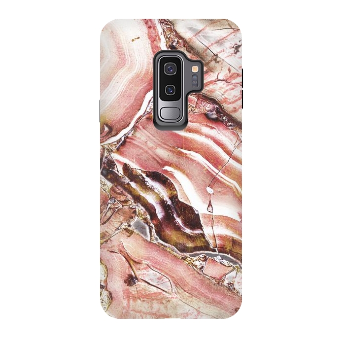 Galaxy S9 plus StrongFit golden rose pink precious gemstone marble by Oana 