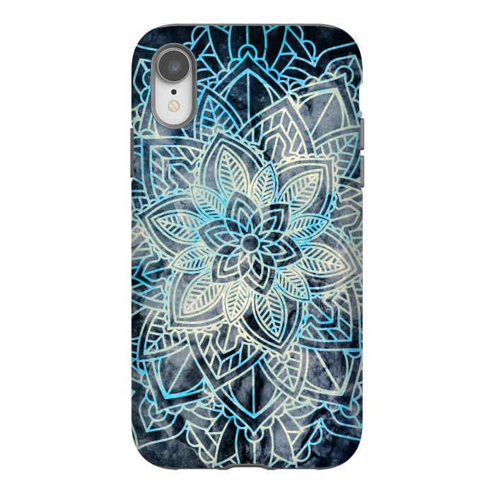 iPhone Xr StrongFit Blue white mandala on navy marble by Oana 
