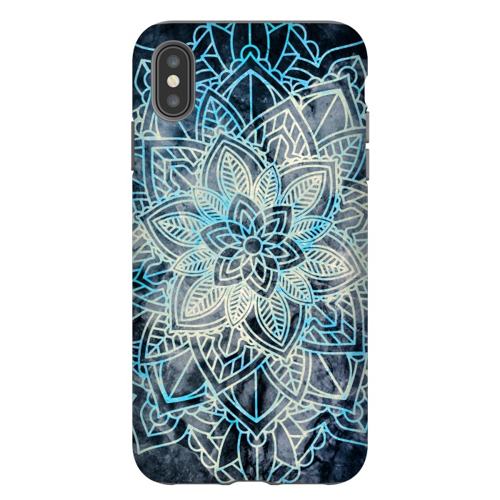 iPhone Xs Max StrongFit Blue white mandala on navy marble by Oana 