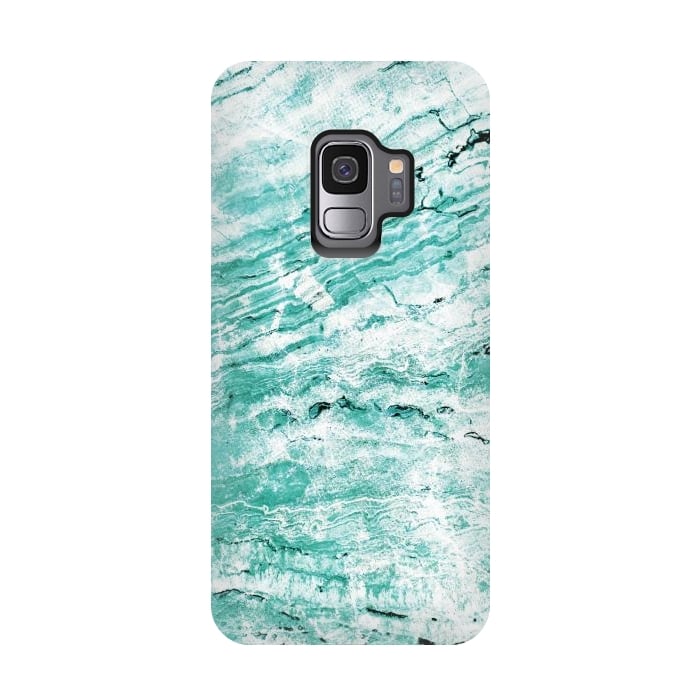 Galaxy S9 StrongFit Turquoise marble waves by Oana 
