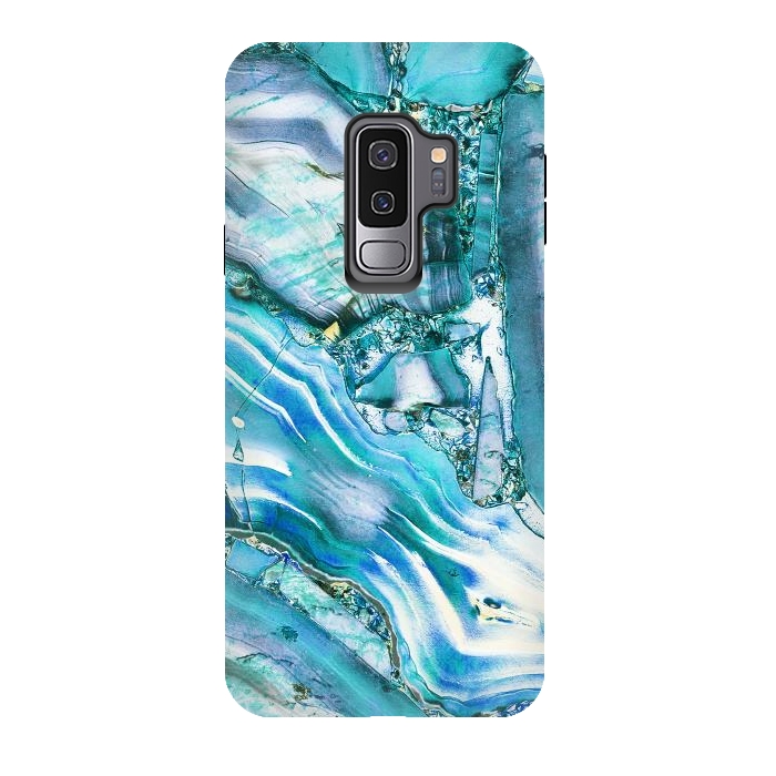 Galaxy S9 plus StrongFit Metallic blue precious stone marble by Oana 