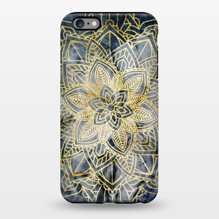 iPhone 6/6s plus StrongFit Golden mandala petals on navy marble by Oana 