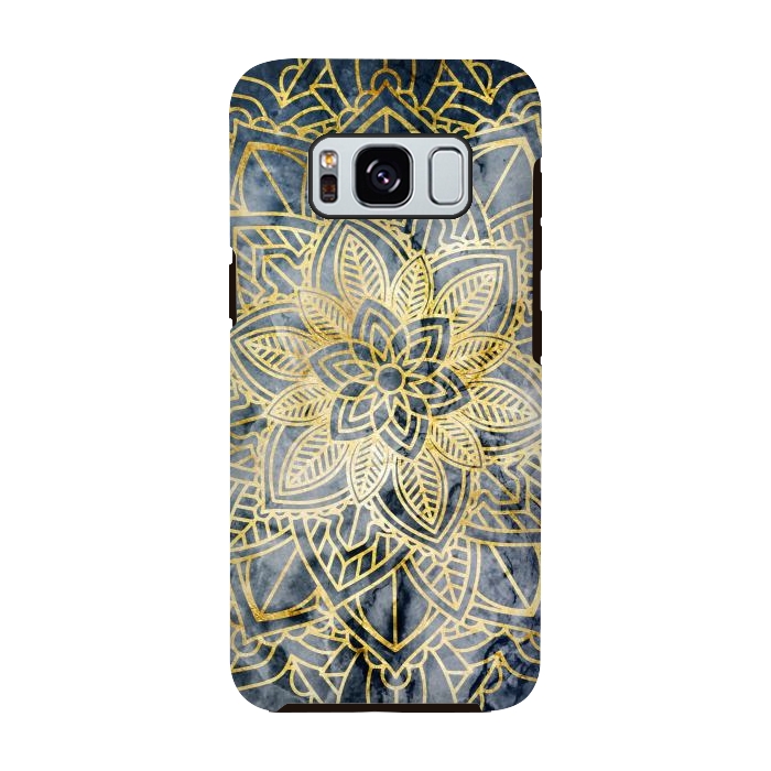 Galaxy S8 StrongFit Golden mandala petals on navy marble by Oana 