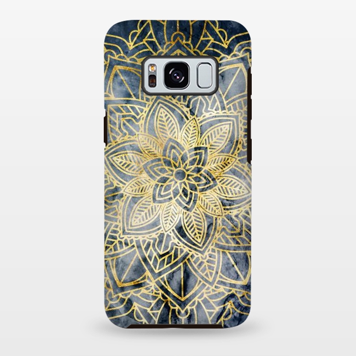 Galaxy S8 plus StrongFit Golden mandala petals on navy marble by Oana 