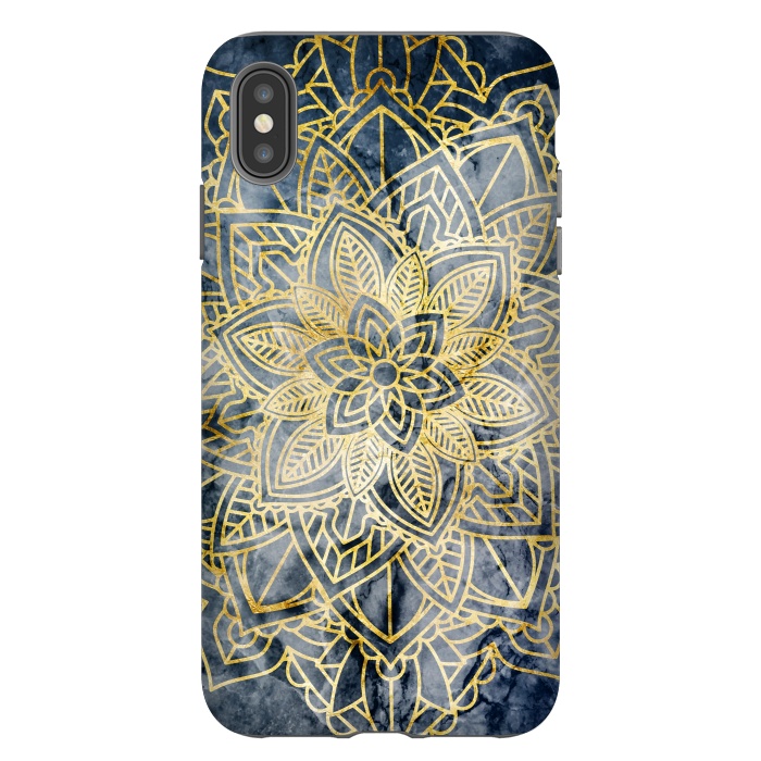 iPhone Xs Max StrongFit Golden mandala petals on navy marble by Oana 
