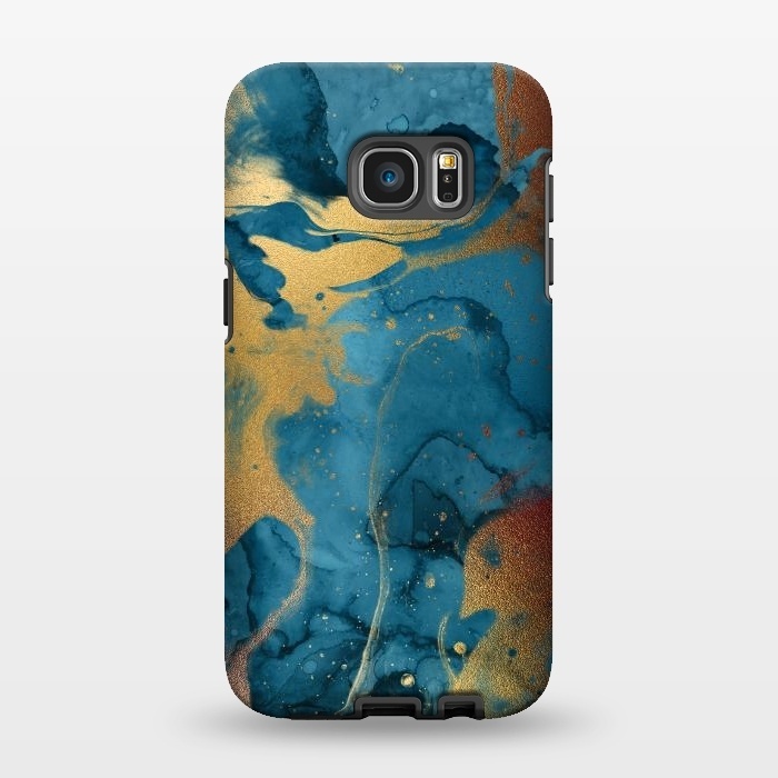 Galaxy S7 EDGE StrongFit Gold and Indigo Ink Marble by  Utart