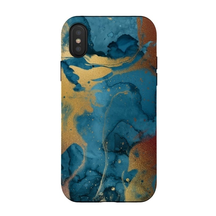 iPhone Xs / X StrongFit Gold and Indigo Ink Marble by  Utart