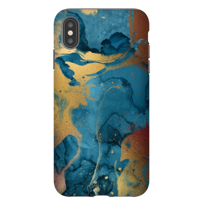 iPhone Xs Max StrongFit Gold and Indigo Ink Marble by  Utart