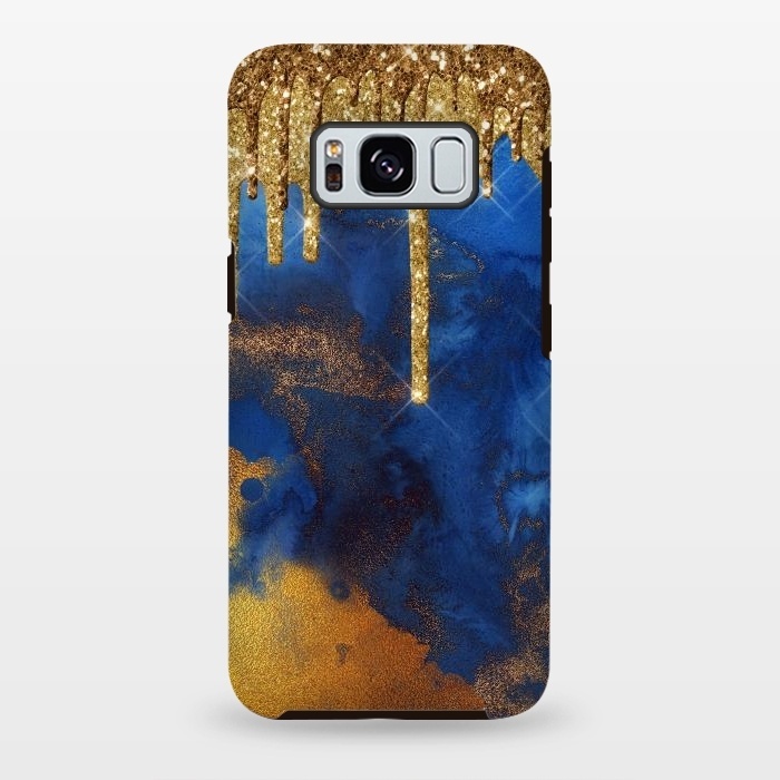 Galaxy S8 plus StrongFit Raining Gold Glitter and Foil on Indigo Marble Ink by  Utart