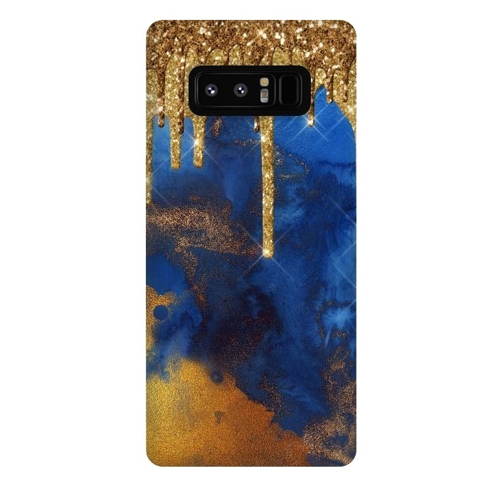 Galaxy Note 8 StrongFit Raining Gold Glitter and Foil on Indigo Marble Ink by  Utart