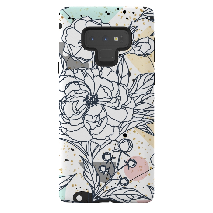Galaxy Note 9 StrongFit Modern geometric shapes and floral strokes design by InovArts