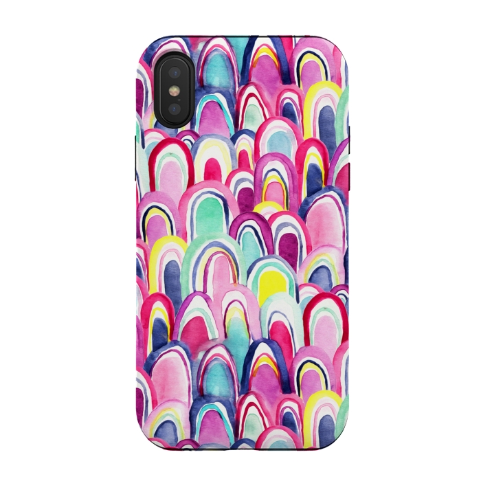 iPhone Xs / X StrongFit Bright Watercolor Mermaid Scales  by Tigatiga