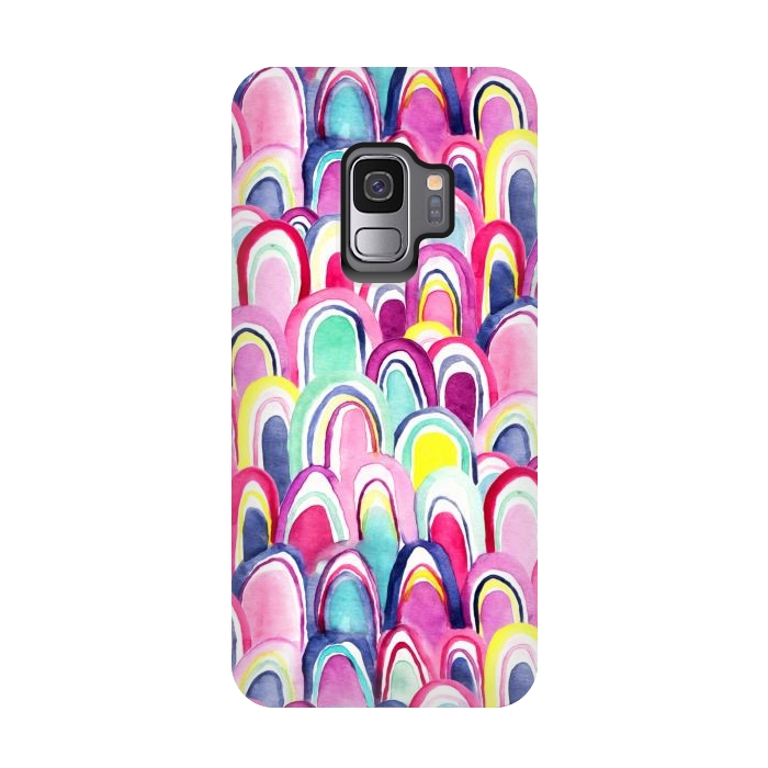 Galaxy S9 StrongFit Bright Watercolor Mermaid Scales  by Tigatiga